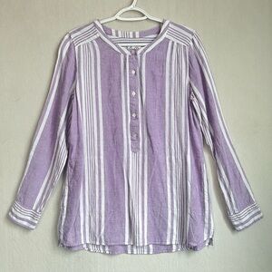 Denim Co Oversized Linen Lilac Purple White Stripe Tunic Dress Top Sz XS Lagen